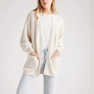 Quince Ivory organic Cotton Cardigan Sweater L